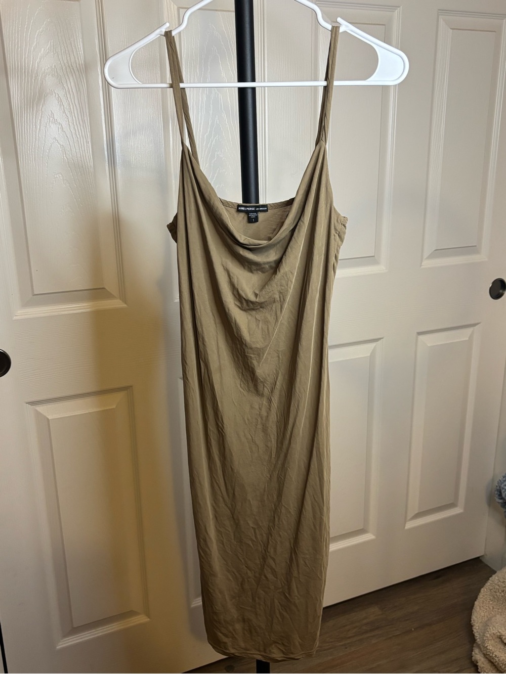 James Perse Olive-Tan Cowl Neck Slip Midi Dress - Picture 2 of 7